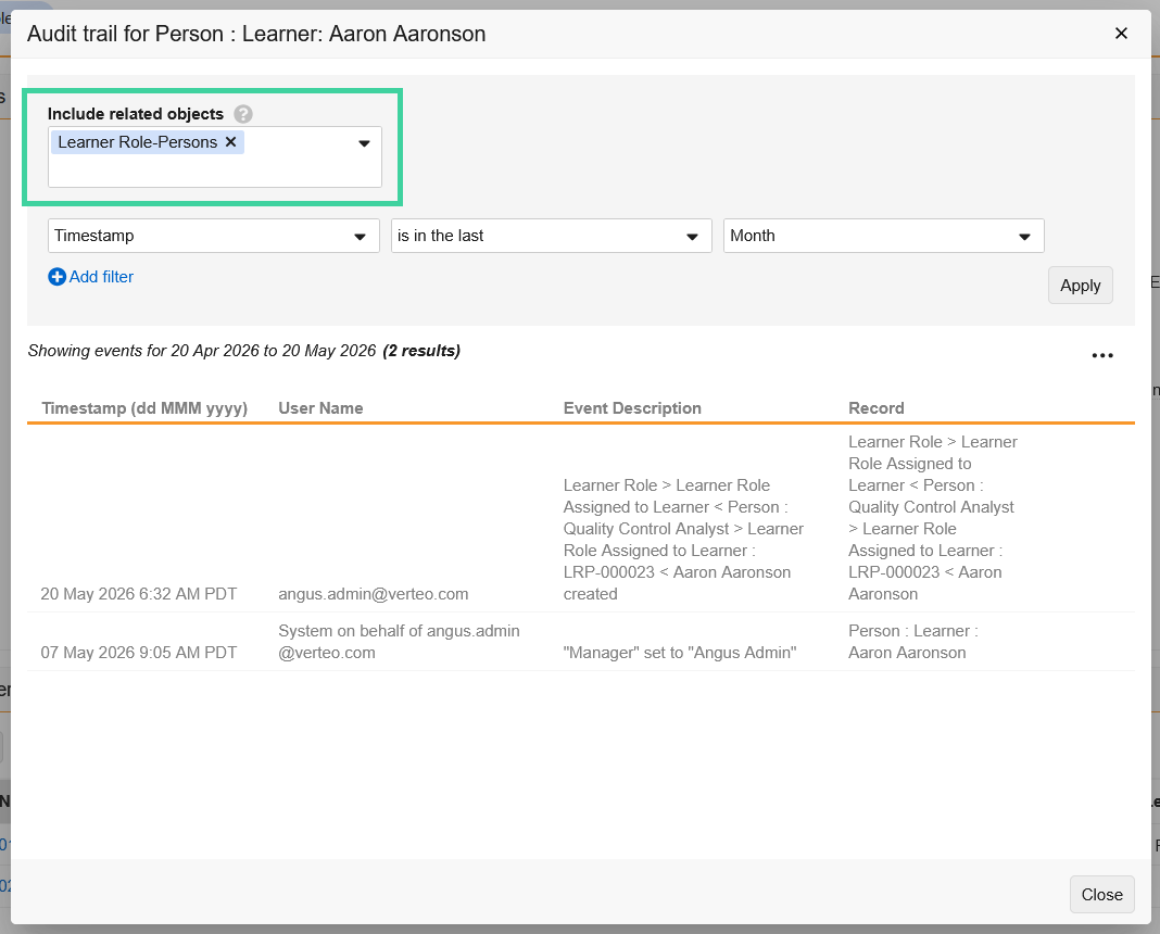 Screenshot of Include Related Objects field