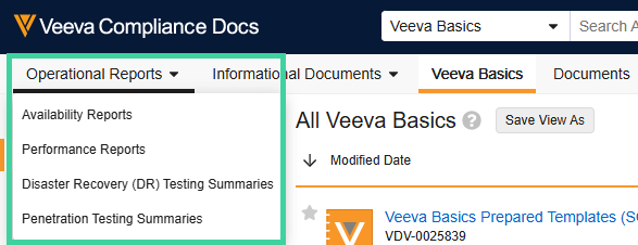 Compliance Docs operational reports tab