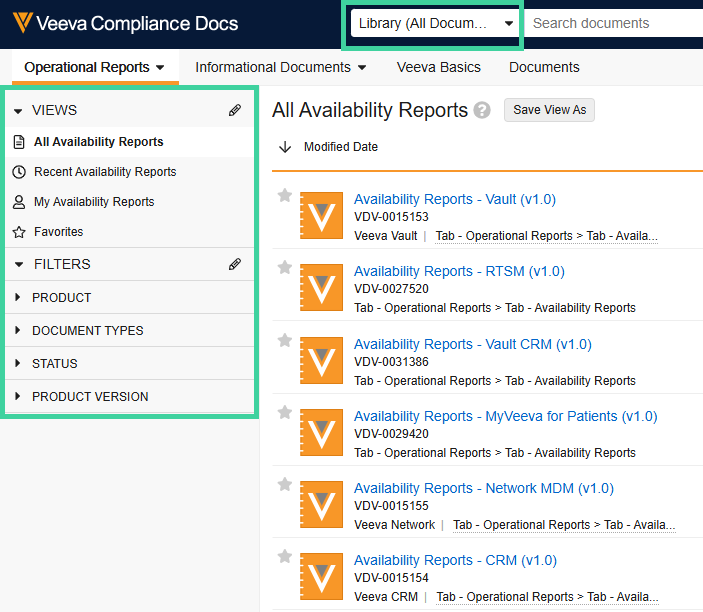 Compliance Docs search filters