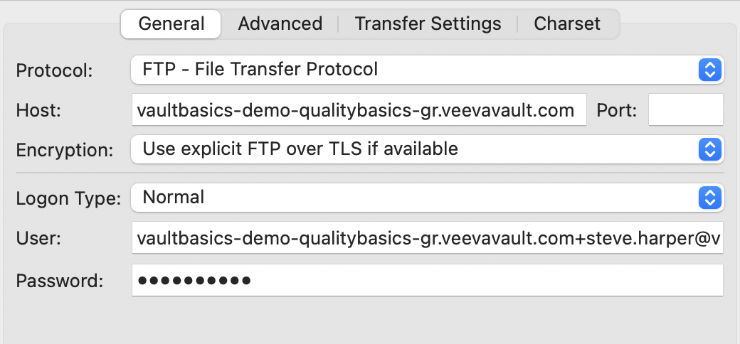 Screenshot example filezilla settings