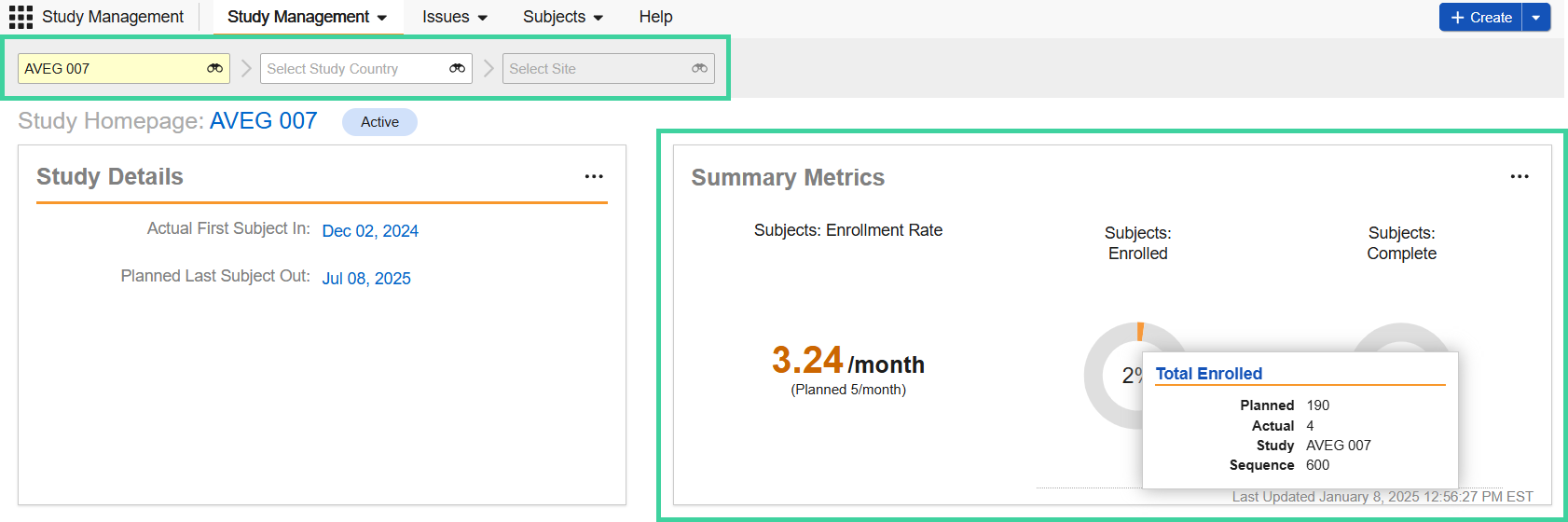 Screenshot metrics homepage