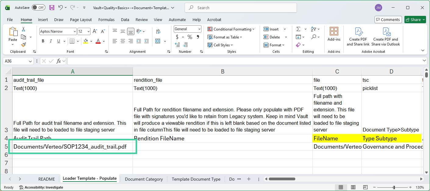 Screenshot of document template