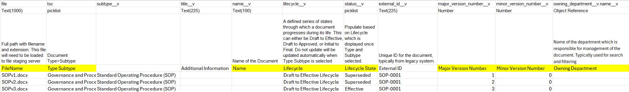 Screenshot of filled out template