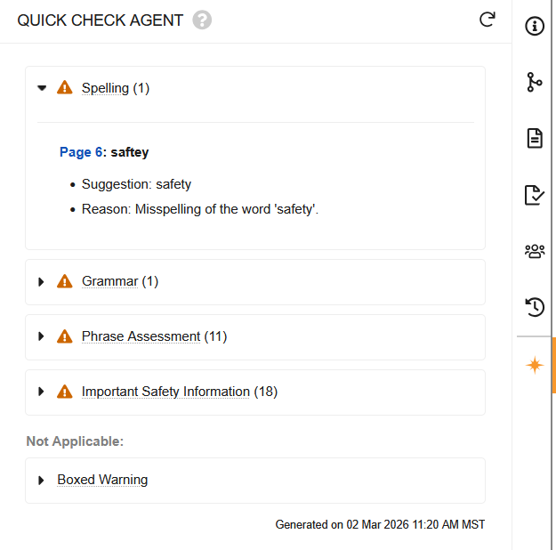 Screenshot of Veeva AI&rsquo;s Quick Check Agent