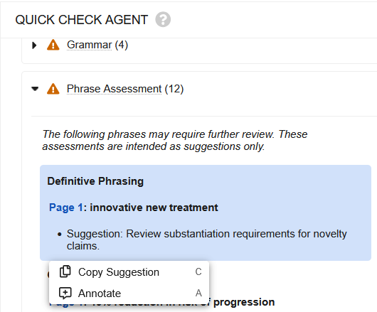 Quick Check Agent Annotate button