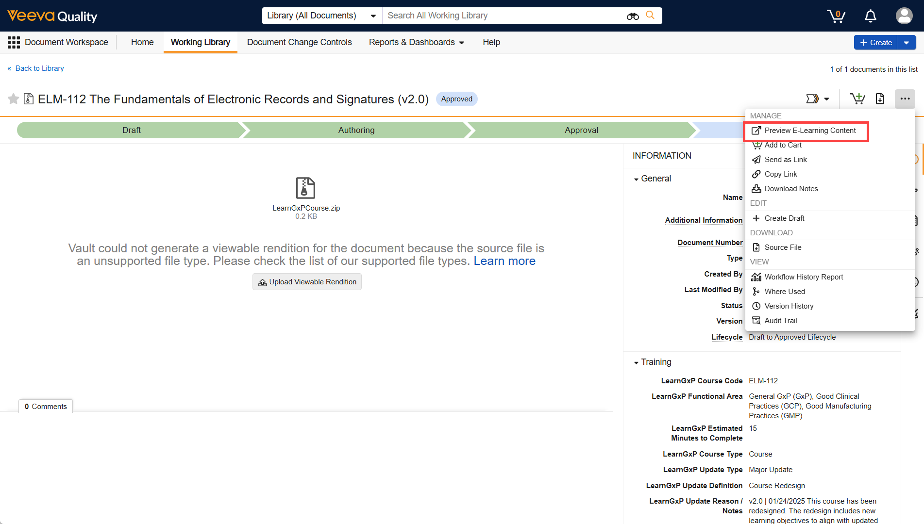 Screenshot preview elearning content