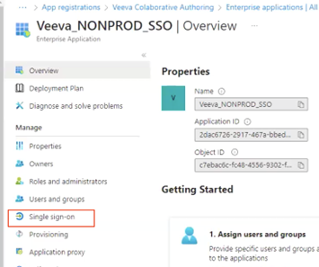 Location of the Single sign-on section in Azure