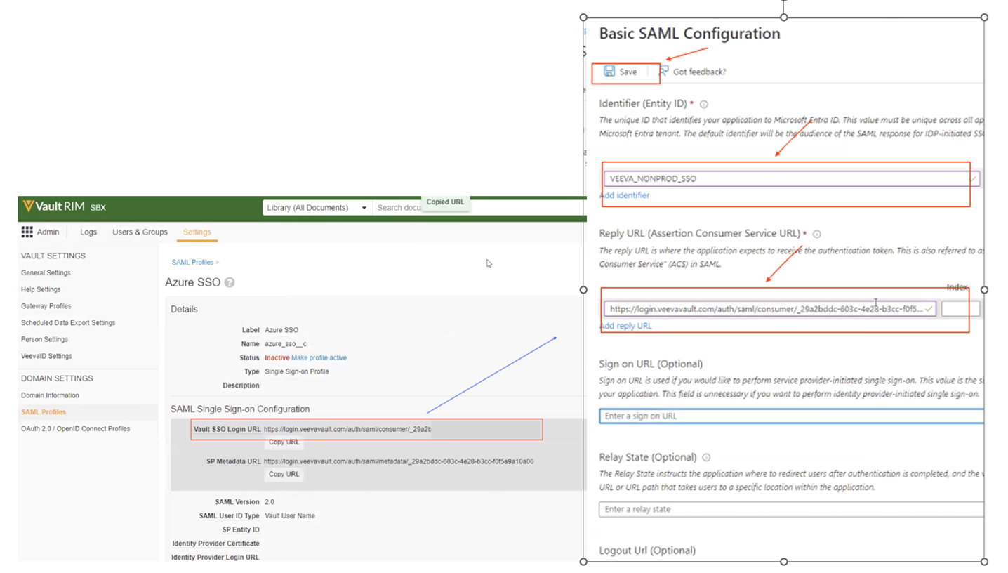 Filled in SAML configurations detail in Azure