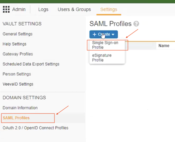 SSO setup location in Veeva Basics