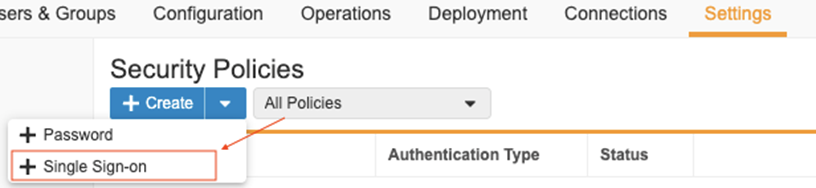 Location of create button for a security policy in Vault