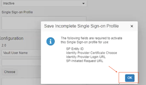 Dismissing incomplete SAML profile popup in Veeva Basics