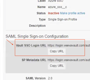 Location of the Vault SSO Login URL in Veeva Basics