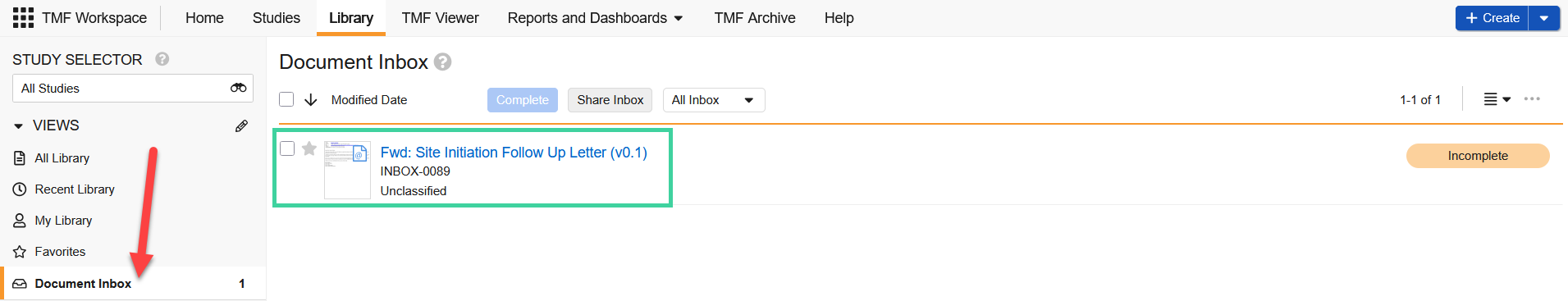 Screenshot of a document in the Document Inbox