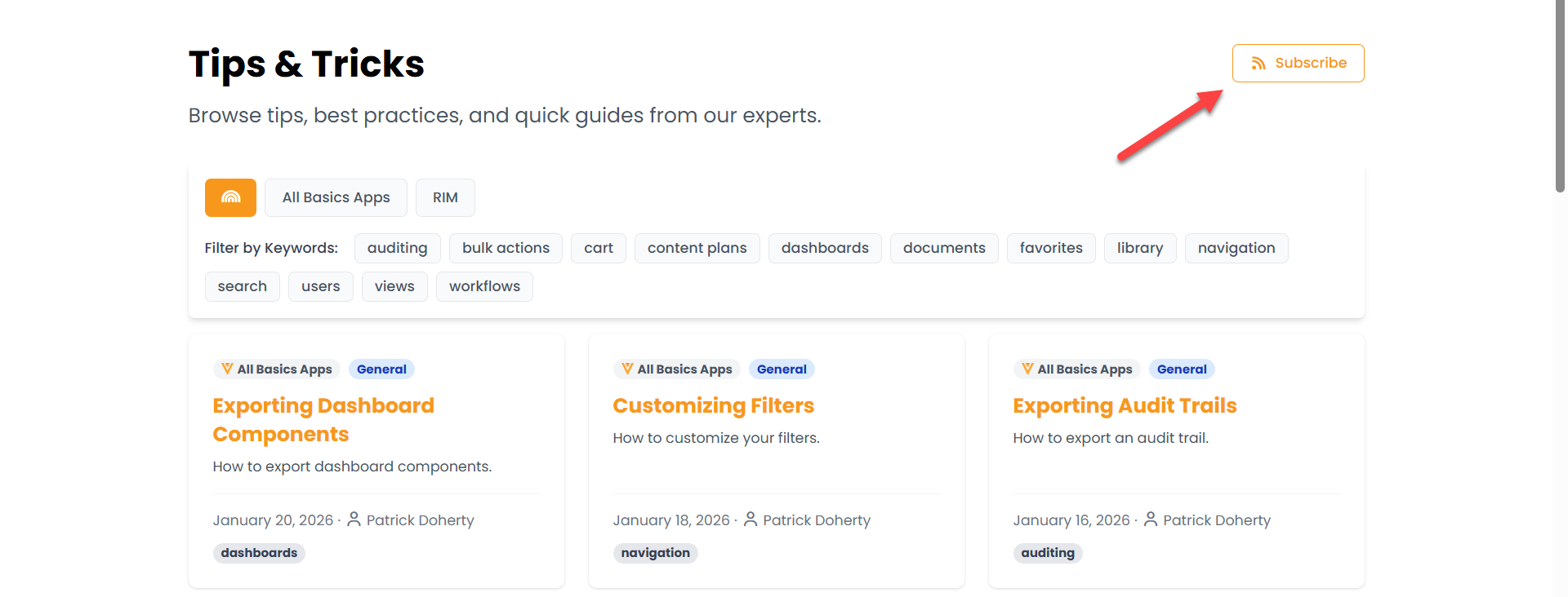 Screenshot of RSS subscription button
