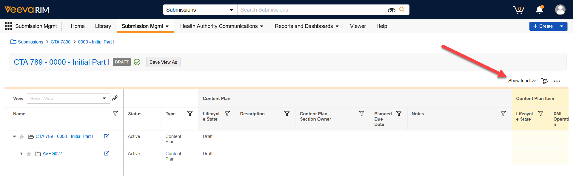 Screenshot of the Inactive button