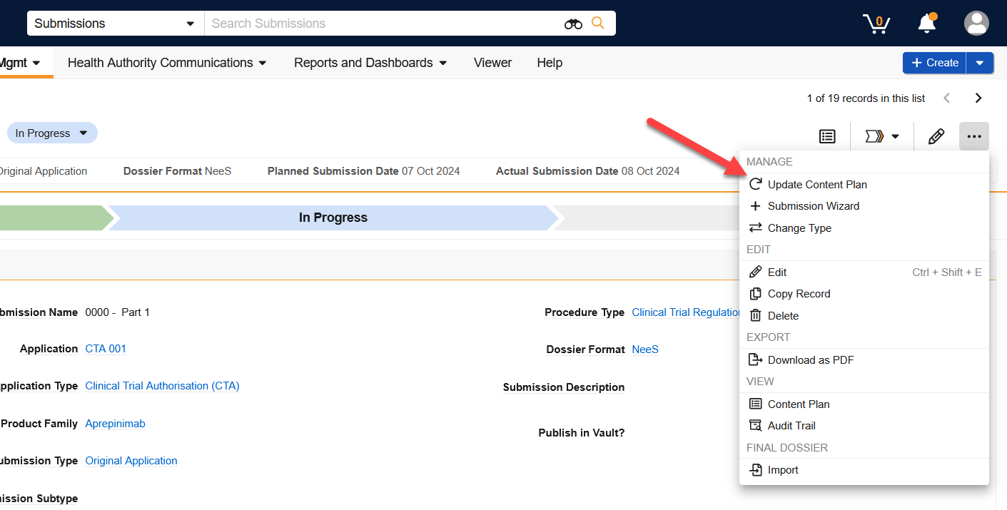 Screenshot of the Update Content Plan button